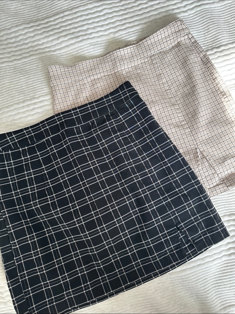 Bundle Women’s Plaid Mini Skirts — Black and Pink/Beige
